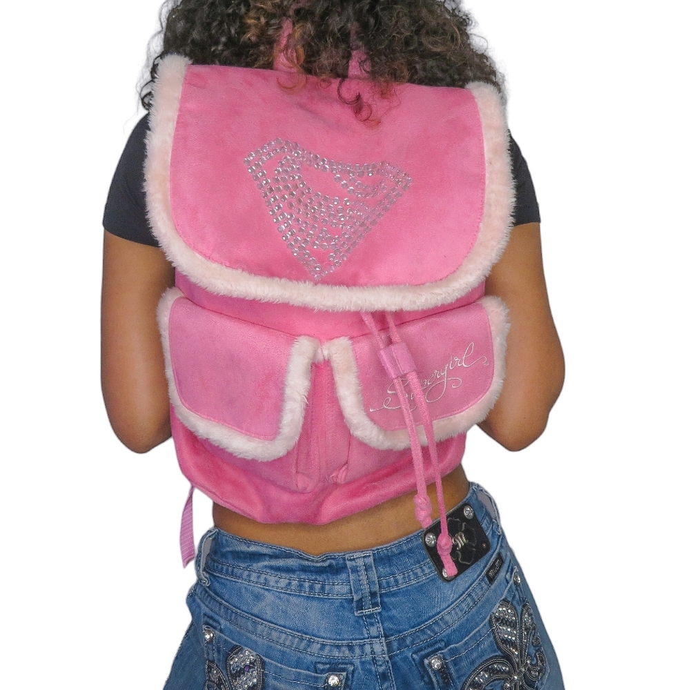 Supergirl Backpack Bag Pink Fur Y2K Superman